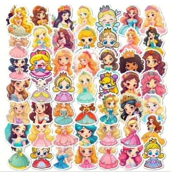 50 Pieces Princess Waterproof Doodle Stickers - Picture 1 of 7